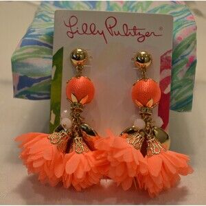Lilly Pulitzer “Full Bloom” Earrings‎ in Tangelo NEW with Lilly Dust Bag
